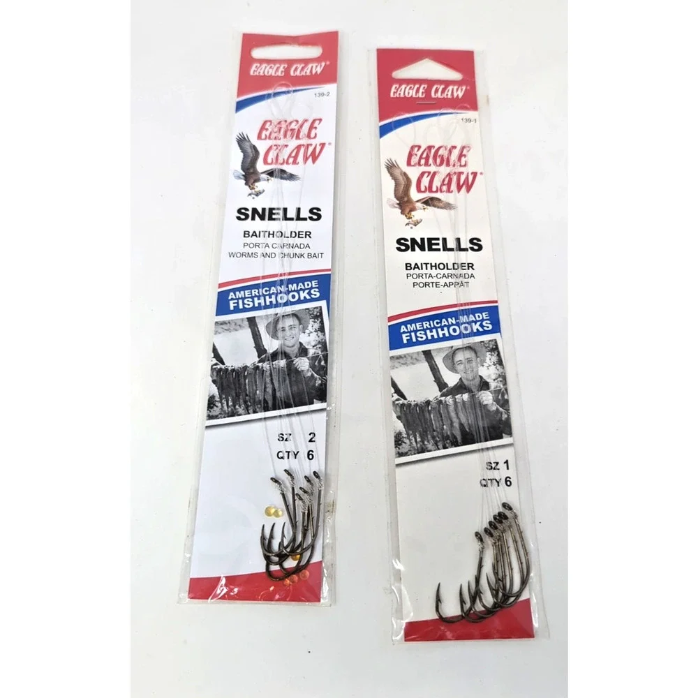18 Snelled Eagle Claw 139 Bait Holder BaitHolder Fishing Hooks Size 2 and 1